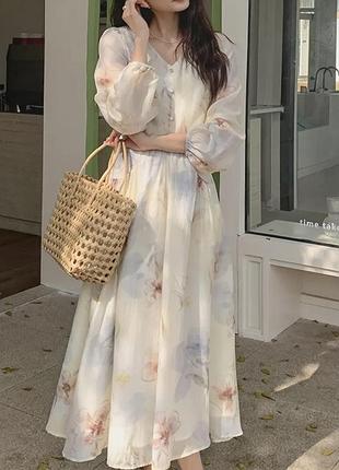 Новое женское платье с цветочным принтом плата миди платье легкое летнее