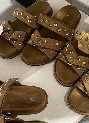 Шкіряні замшеві шльопанці сланці zara