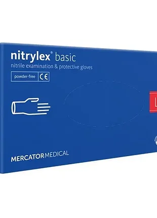 Рукавички нітрилові оглядові nitrylex  basic нестерильні неприпудрені l 100 шт blue