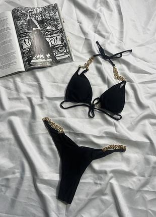 Купальник чорний з цепочками