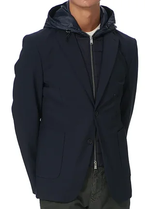 Hugo boss hanry wool blend blazer jacket with hooded bib in dark blue [jmh016327]