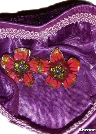 Клипсы винтажные цветок цветы эмаль металлические клипсы