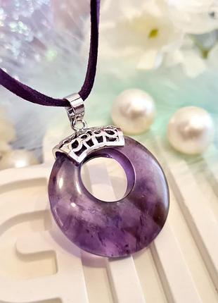 🔺💜✨ оригінальний кулон "додат" на шнурку натуральний камінь аметист