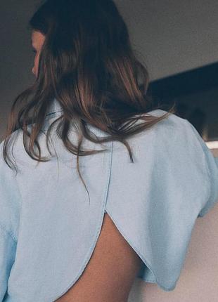 Лляна вкорочена сорочка блуза з відкритою спиною топ zara