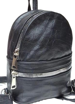 Рюкзак кожаный стильный черный 26*20*10 (туречна)