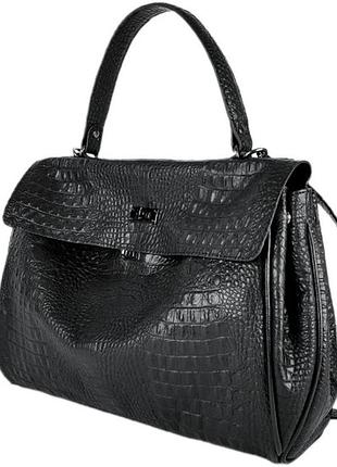 Сумка женская деловая кожаная черная под крокодила 1790