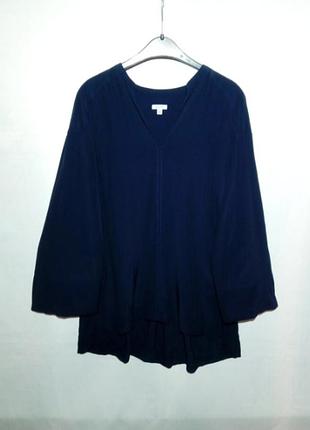 Блуза темно синяя свободная спинка с защипами легкая на лето дешево недорого размер l xl
