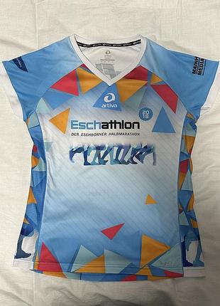 Футболка artiva з принтом з сіточки марафону eschathlon 2018 спортивна, біла, розмір m–l
