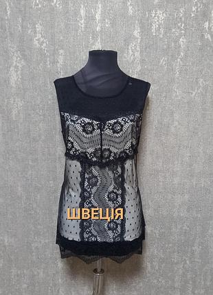 Блуза черная трикотажная сетка стрейч + шапка с кружевом эффектная, праздничная, швецция.