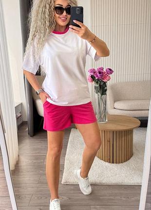Женский спортивный костюм двойка футболка шорты ткань двухнить