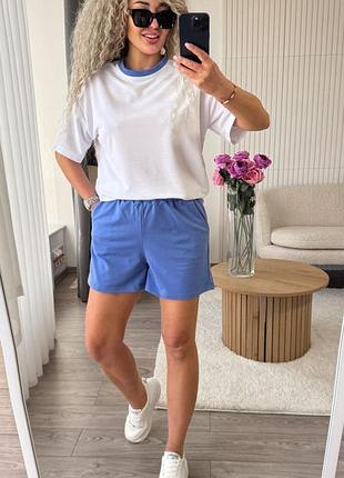 Женский спортивный костюм двойка футболка шорты ткань двухнить