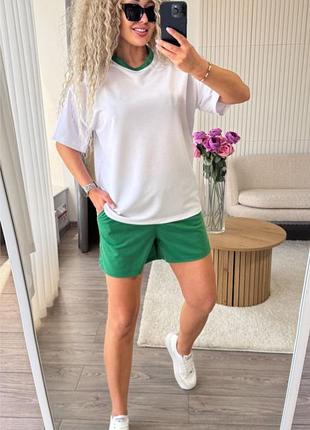 Женский спортивный костюм двойка футболка шорты ткань двухнить