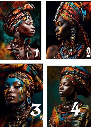 Картина на полотні «яскрава африканка» в дерев'яній рамці, 65×45 см — стильний декор для інтер'єру