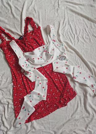 Кроп топ в принт вишенка вишни с бантом завязкой на спине летний asos luxe