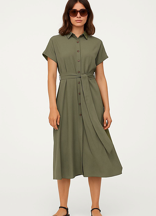 H&m платье рубашка с поясом длинной миди