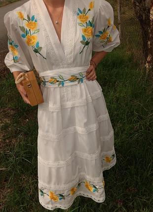 Турецька сукня вишиванка міді з рукавами ліхтариками під пояс з мереживом