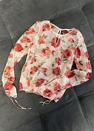 Лонгслів напівпрозорий квітковий принт