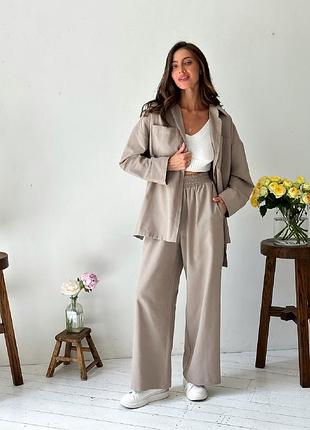 Льняной костюм рубашка оверсайз и штаны лен