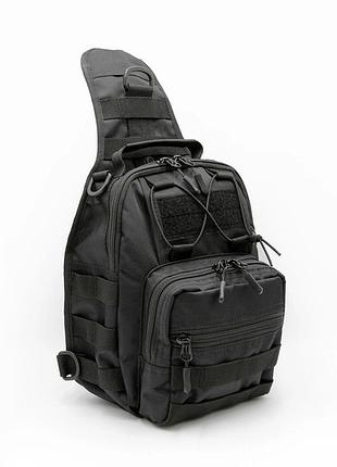 Мужская нагрудная сумка слинг через плечо черная тканевая с системой molle cord black