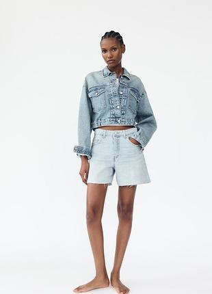 Джинсові шорти trf high rise mom fit бермуди zara 4730/177/406