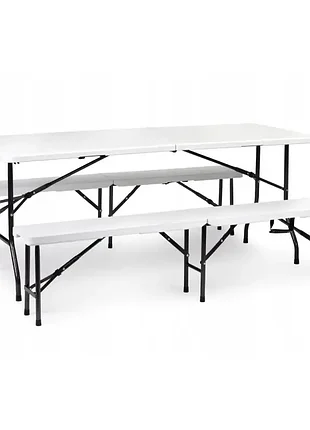 Стіл розкладний для пікніку, садовий 180см + 2 лавки 180см білий (польща)