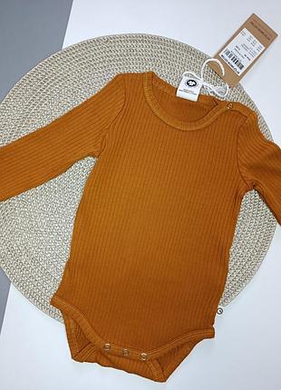 Боді, бодік на довгий рукав в рубчик на малечу 0-3 місяці (56/62 см).