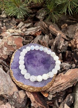 Браслет з натурального каміння місячний камінь і перли