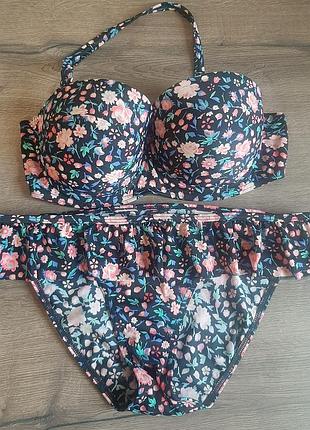 Раздельный купальник трендовый цветочный принт уплотнения чашка паралон плавки рюши