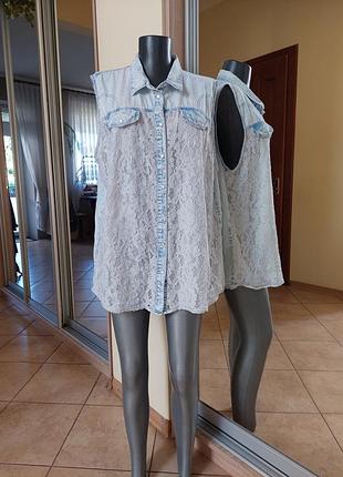 Джинсовая с кружевом рубашка 👕 большого размера
