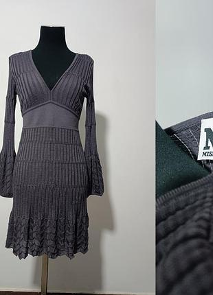 M missoni серое трикотажное платье из шерстяной смеси с узором ,xs/s