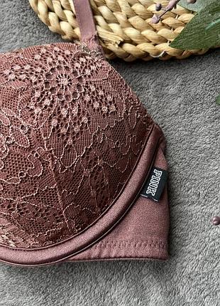 Бюстгальтер з пуш ап защібка спереду з мереживом pink2 фото
