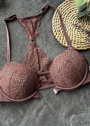 Бюстгальтер з пуш ап защібка спереду з мереживом pink3 фото