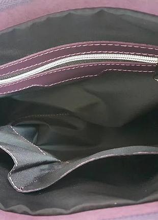 Сумка жіноча середня натуральна шкіра, суперматовий баклажан плетінка з ніжками 16024 фото