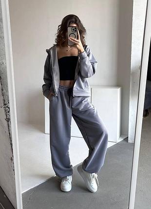 🌈3! шикарный качественный спортивный костюм серый трехнить жаский с капюшоном графит графитовый