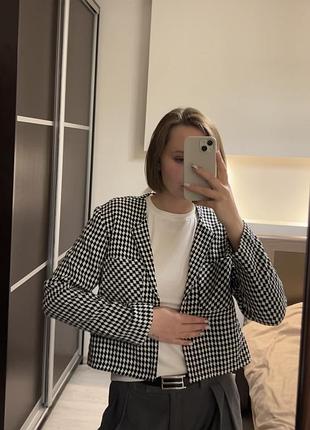 Укорочений твідовий піджак в гусячу лапку