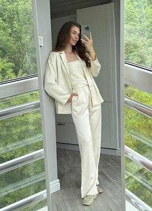 Костюм трійка "ванесса" блуза-жакет вільного фасону на ґудзиках; штани на гумці з шнурівкою, з кишен