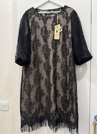 Сукня 56 xxl беж чорна сітка ажур нова святкова