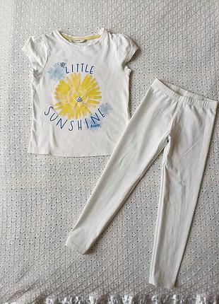Набор одежды для девочки летний комплект футболка белые лосины леггинсы на лето из хлопка