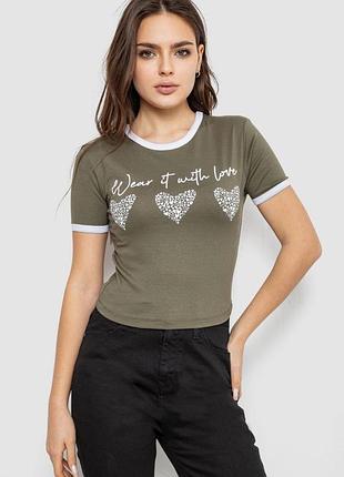 Футболка-топ жіноча з принтом, колір хакі, 244r504