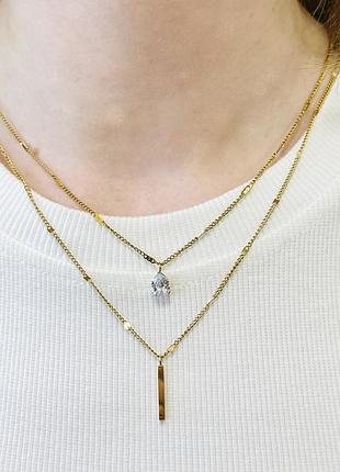 Подвеска двойная цепочка на шею элегантность бижутерия из медицинского золота гипоаллергенные украшения