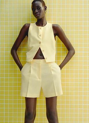 Льняні жовті шорти zara жіночі