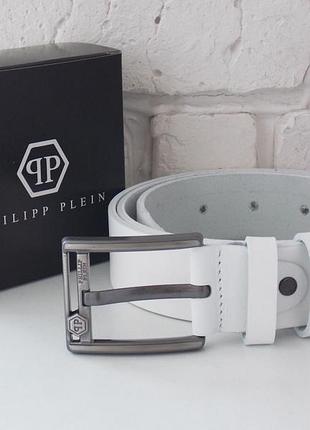 Белый мужской кожаный ремень philipp plein