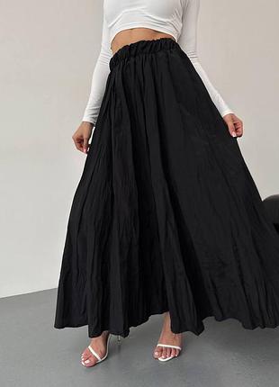 Женская летняя длинная юбка жатка макси весна лето черная