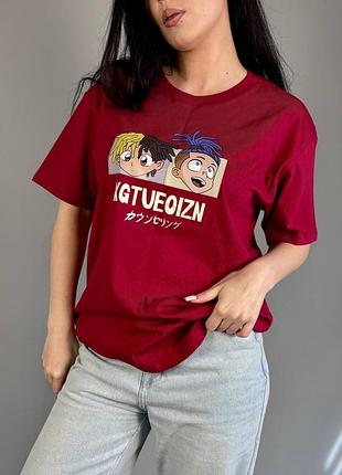Жіноча футболка червона з малюнками аніме
