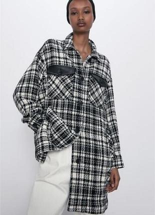 Стильна сорочка курточка  zara. твідова подовжена сорочка zara. кардиган zara. картата сорочка zara.