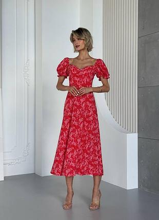 Меди платье сарафан цветочный рисунок принт рукав фонарь декольте квадратное рюши