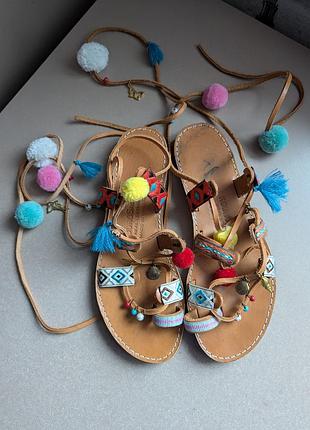 Сандалі босоніжки kouroshoes (39) бохо з натуральної шкіри жіночі made in greece