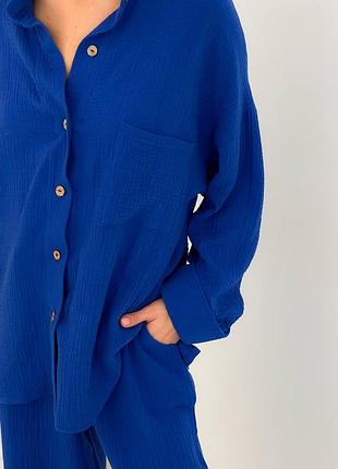 Яркий костюм из натуральной ткани муслин рубашка и брюки