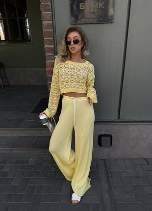 Жовтий ажурний костюмн на літо з легенької преміальної пряжі