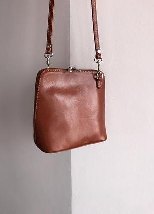 Сумка шкіряна vera pelle-крос-боді, коричнева,трендова